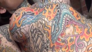 tiger lilly gets a forehead tattoo while nude