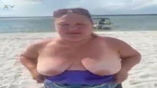 slutty plump duca cuck wife flashes her monster sized milky tits on a risky beach