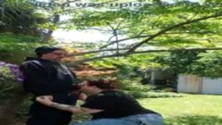 outside outdoor gluck gluck gushing load pouring out of her lips