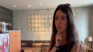 crazy cumwalk in starbucks - fellatio in outdoor toilet drinking coffee with sperm