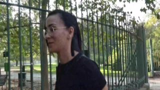 Pleasant brunette from the street provides deep throat blowjob