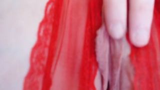 long dripping messy female masturbation play with glass dong closeup