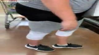 enormous booty bitch in see through leggings at store showing thong