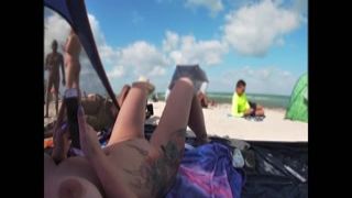exhibitionist hotwife 511 - mrs kiss delivers us her nude beach point of view view of a voyeur jerking off in front of her and several other men watching 