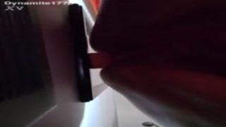 aching pussy chubby cougar screws strap-on on mirror