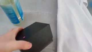 maid with glasses using a booty plug and remote vibrator gets internal facial