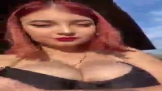 18 year senior woman shows titty meat outdoors